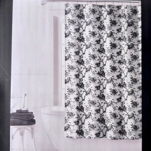 NEW Ralph Lauren black and white floral toile fabric shower curtain